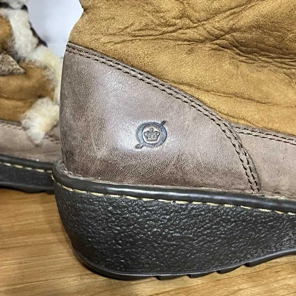 Born Telly Leather Suede Shearling Winter Boots Size 9 40.5 Toggle Closure